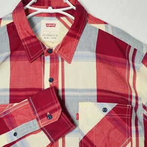 Levis Mens Long Sleeve Plaid Button Down‎ Shirt Mellow Yellow Red Blue Large NEW